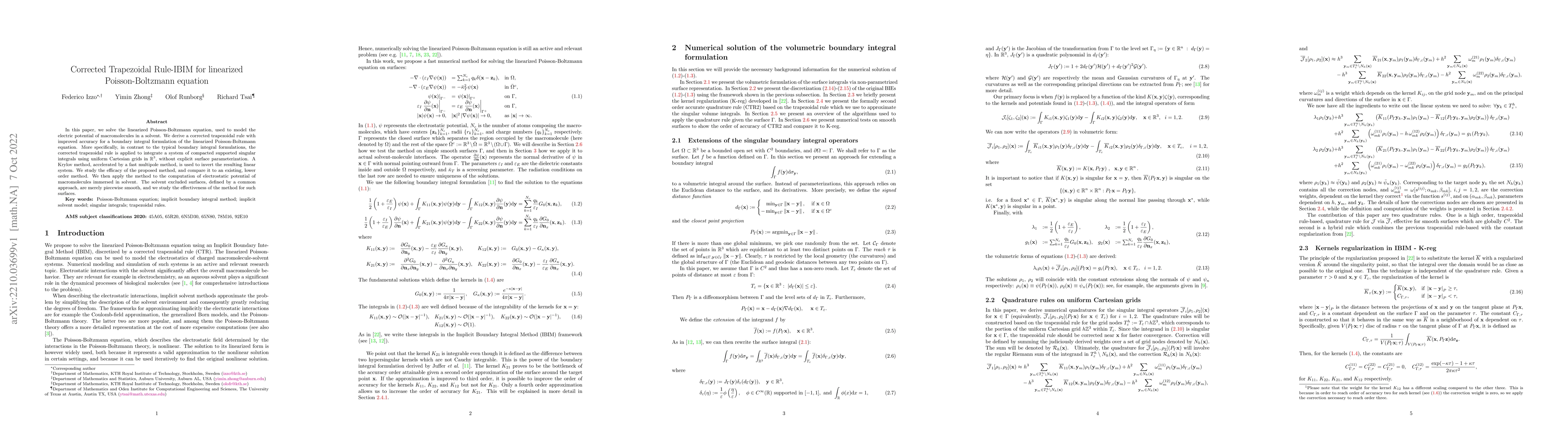Thumbnail for Corrected Trapezoidal Rule-IBIM for linearized Poisson-Boltzmann
  equation
