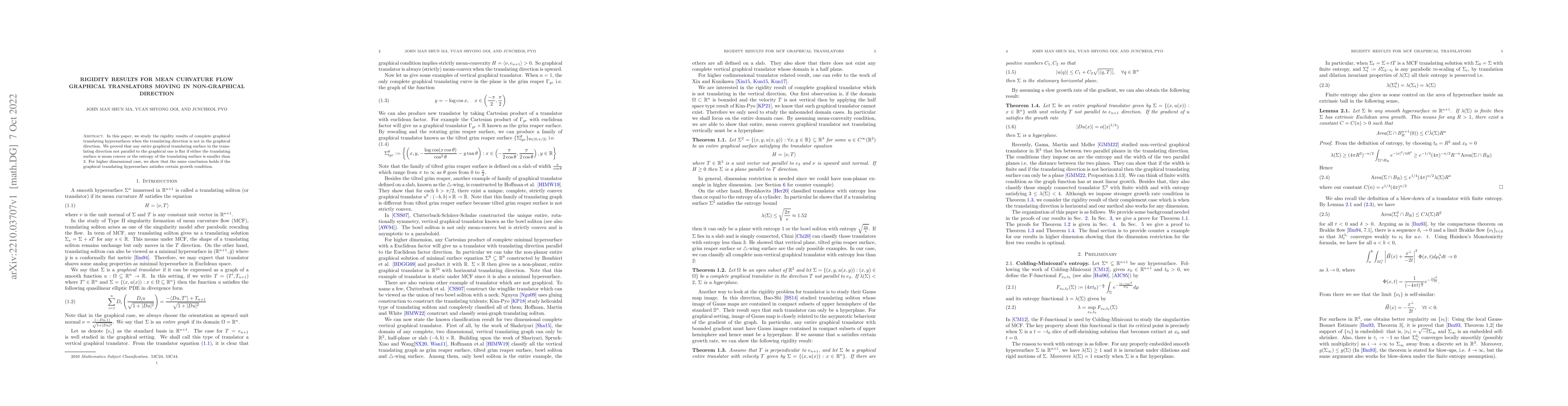 Thumbnail for Rigidity results for mean curvature flow graphical translators moving in
  non-graphical direction