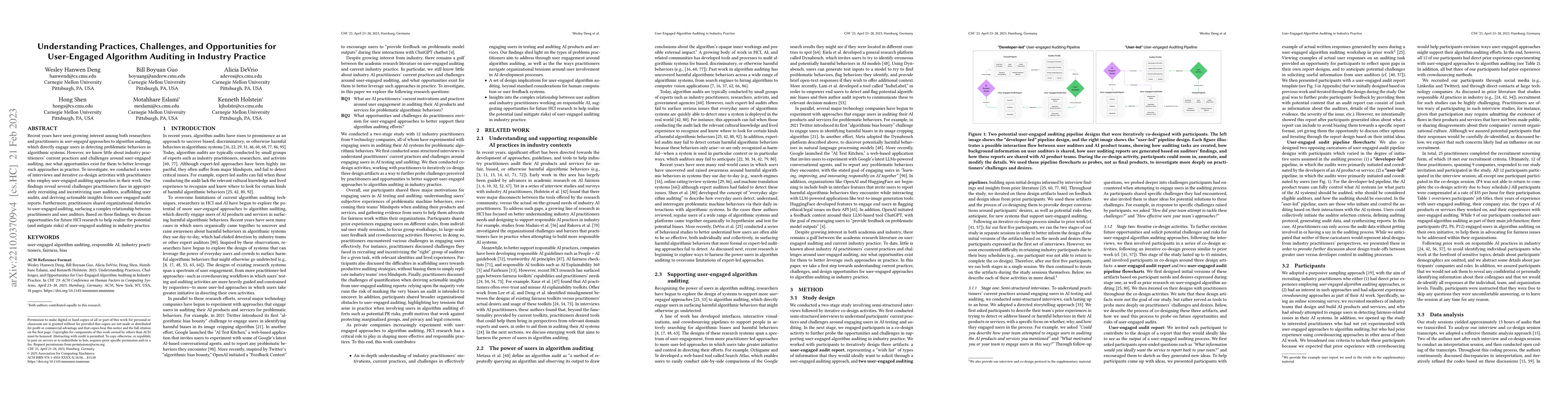 Thumbnail for Understanding Practices, Challenges, and Opportunities for User-Engaged
  Algorithm Auditing in Industry Practice