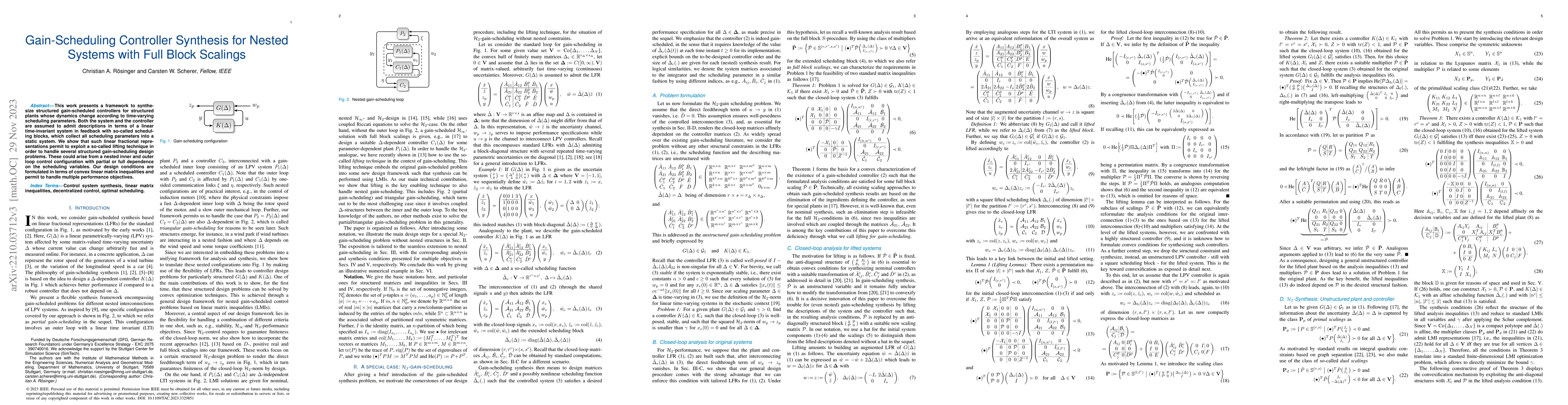 Thumbnail for Gain-Scheduling Controller Synthesis for Nested Systems with Full Block
  Scalings
