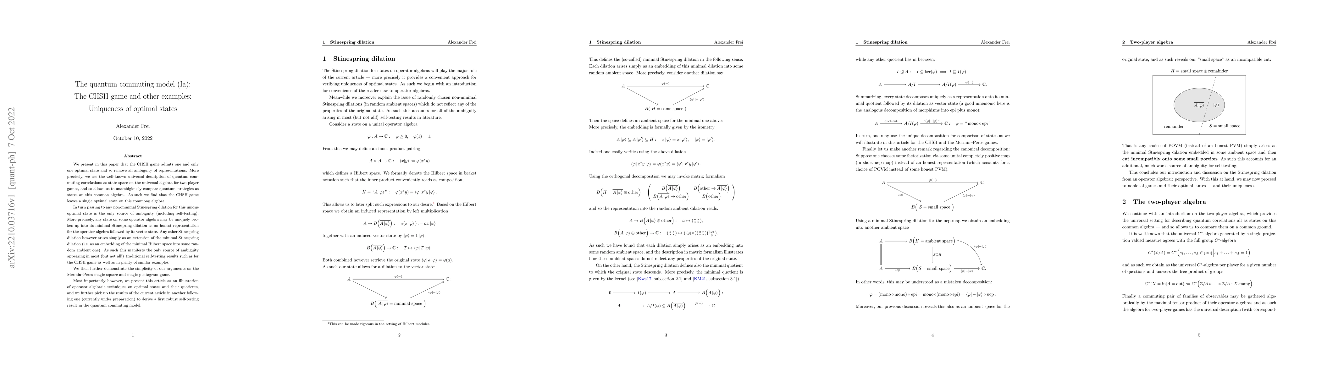 Thumbnail for The quantum commuting model (Ia): The CHSH game and other examples:
  Uniqueness of optimal states