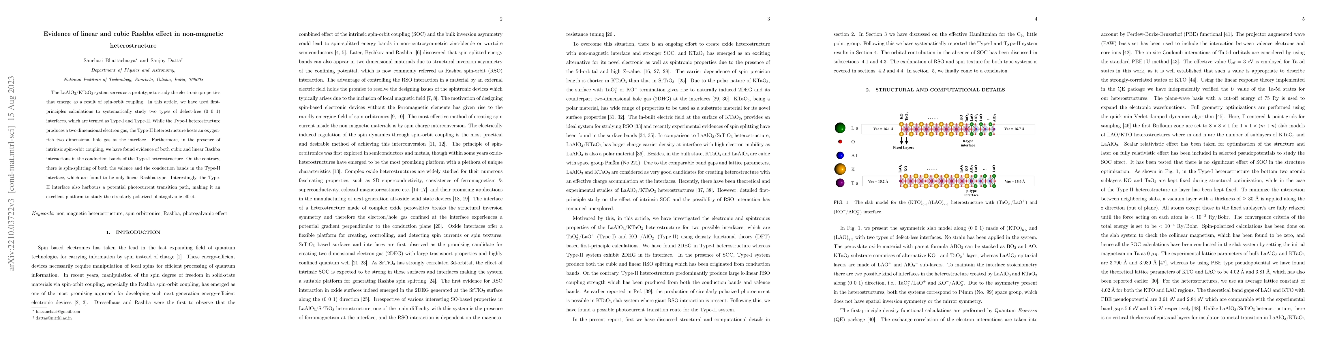 Thumbnail for Evidence of linear and cubic Rashba effect in non-magnetic
  heterostructure