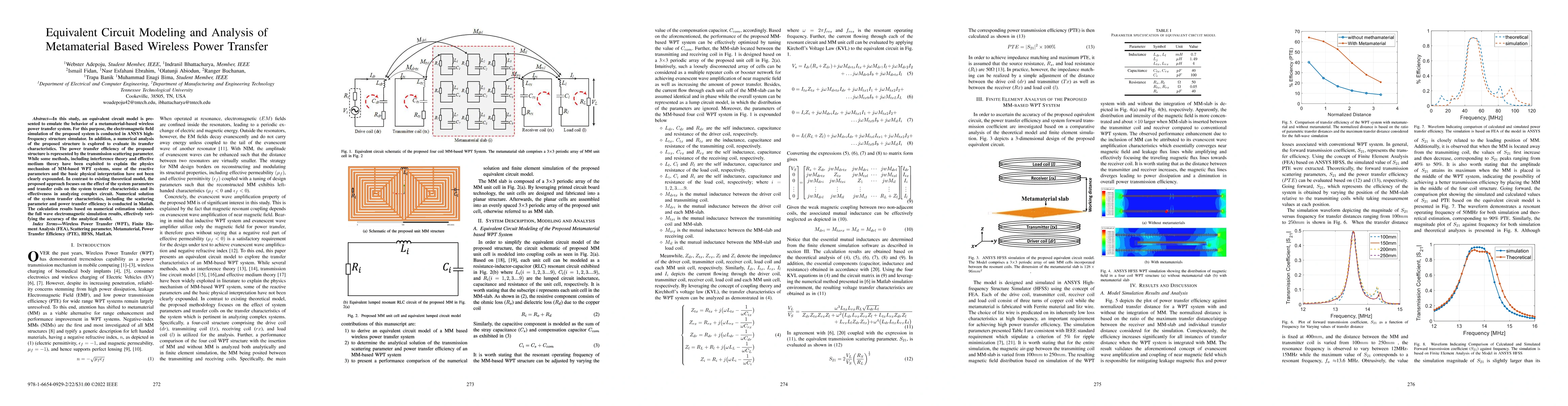 Thumbnail for Equivalent Circuit Modeling and Analysis of Metamaterial Based Wireless
  Power Transfer