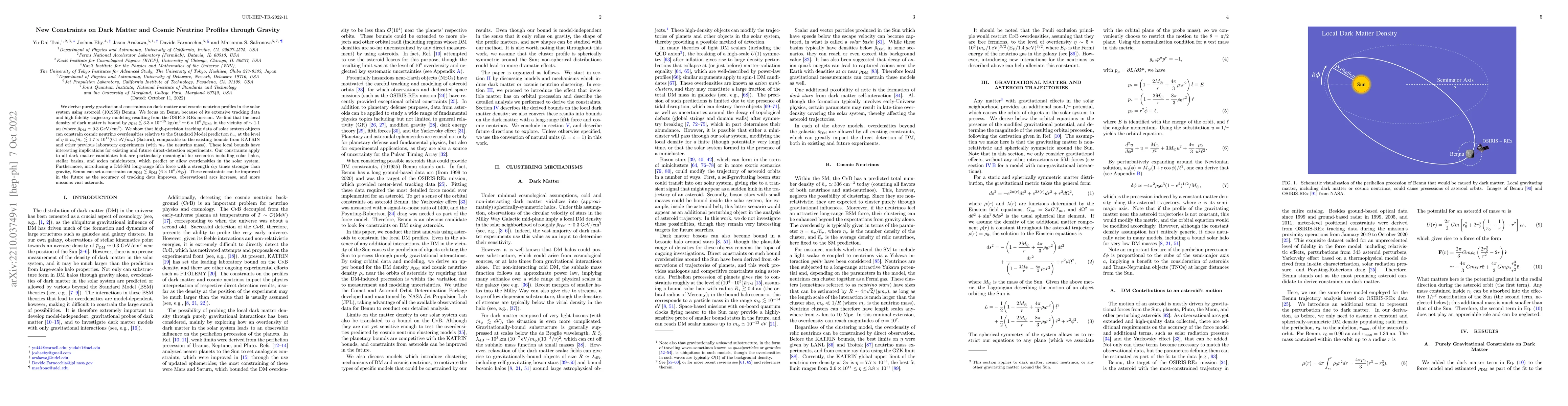 Thumbnail for New Constraints on Dark Matter and Cosmic Neutrino Profiles through
  Gravity