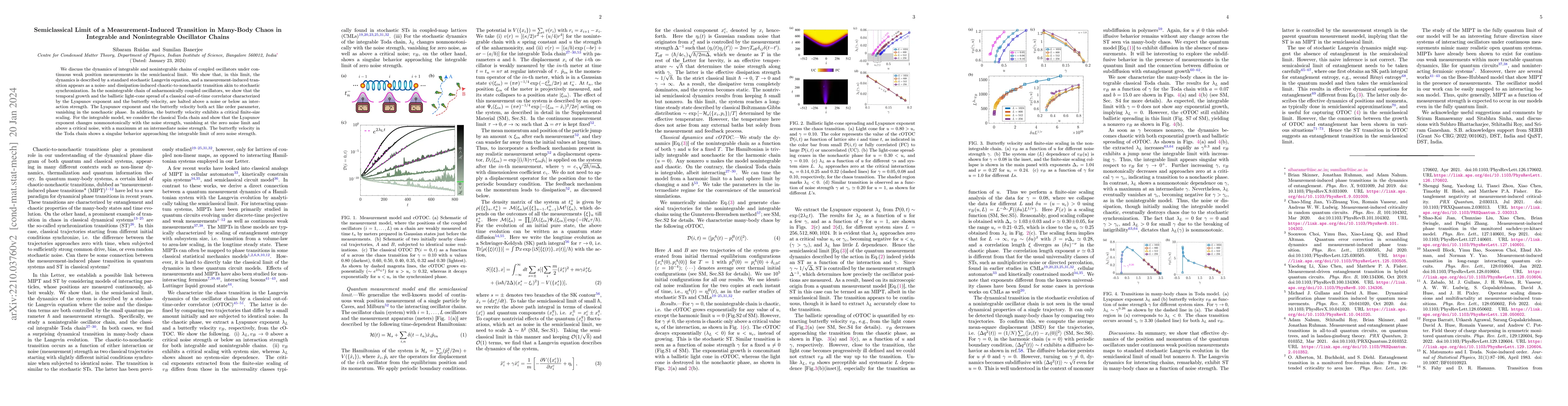 Thumbnail for Semiclassical Limit of Measurement-Induced Transition in Many-Body Chaos
  in Integrable and Nonintegrable Oscillator Chains