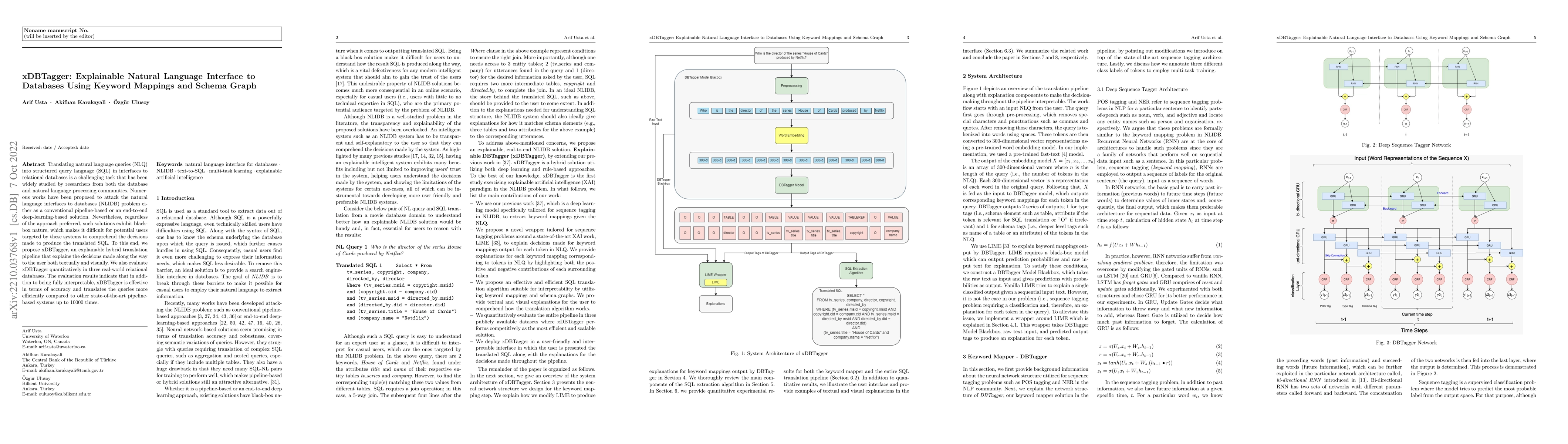 Thumbnail for xDBTagger: Explainable Natural Language Interface to Databases Using
  Keyword Mappings and Schema Graph