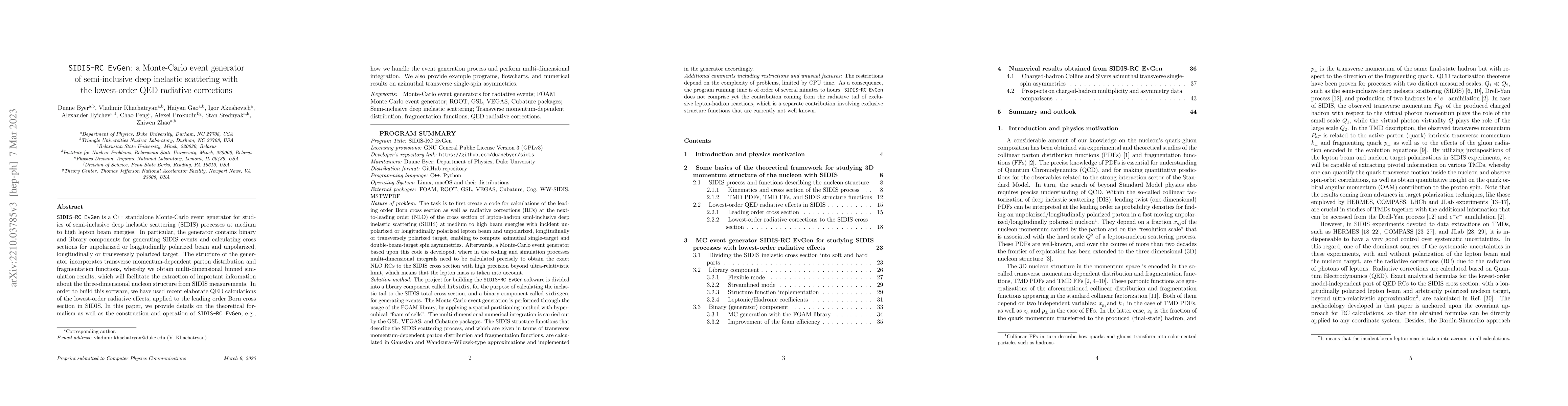 Thumbnail for SIDIS-RC EvGen: a Monte-Carlo event generator of semi-inclusive deep
  inelastic scattering with the lowest-order QED radiative corrections