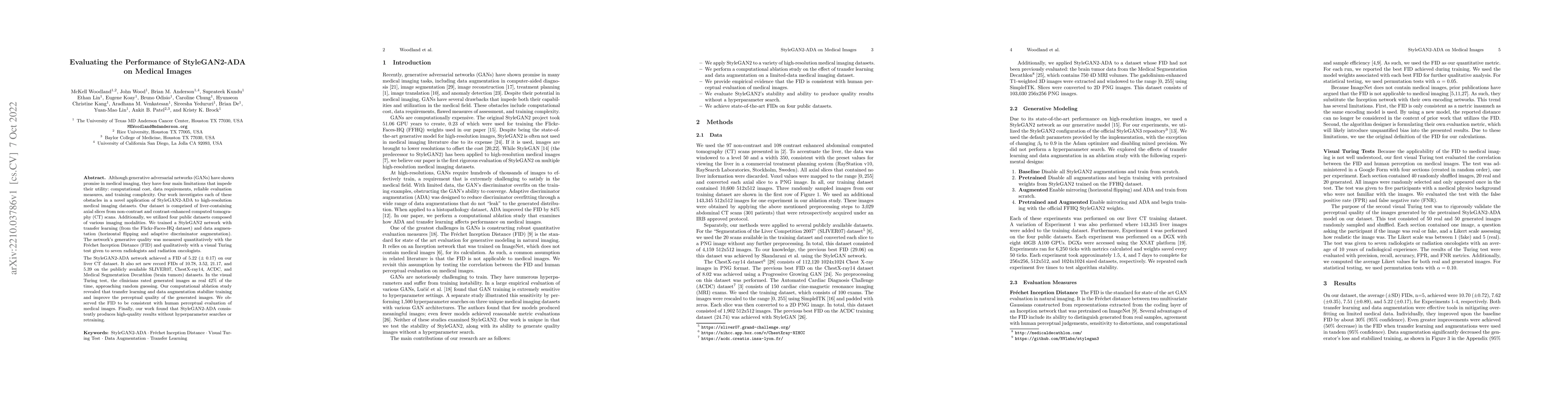 Thumbnail for Evaluating the Performance of StyleGAN2-ADA on Medical Images