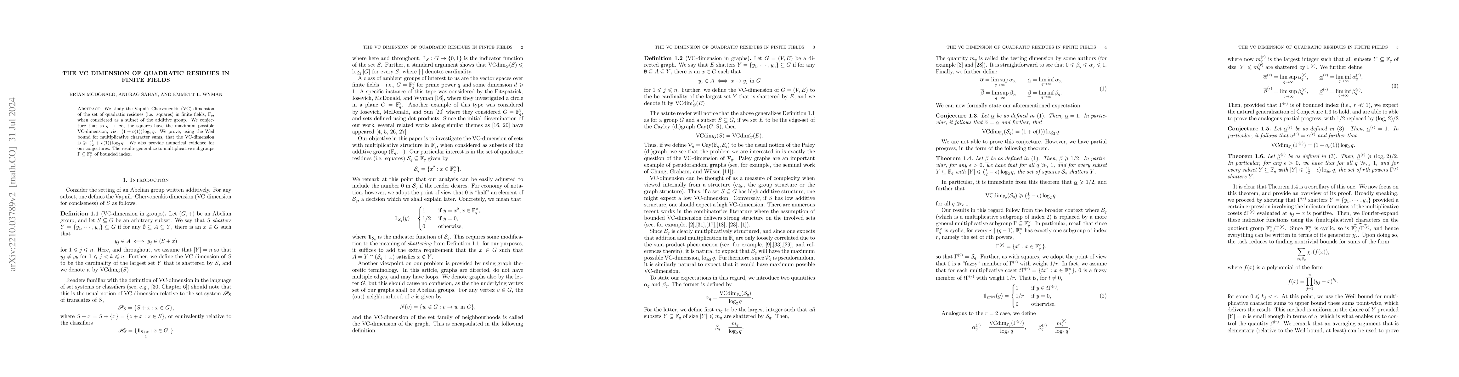 Thumbnail for The VC-dimension of quadratic residues in finite fields