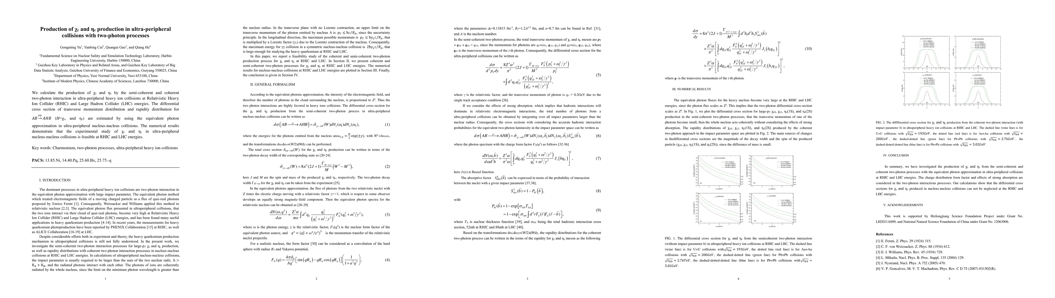 Thumbnail for Production of $\chi_{c}$ and $\eta_{c}$ production in ultra-peripheral
  collisions with two-photon processes