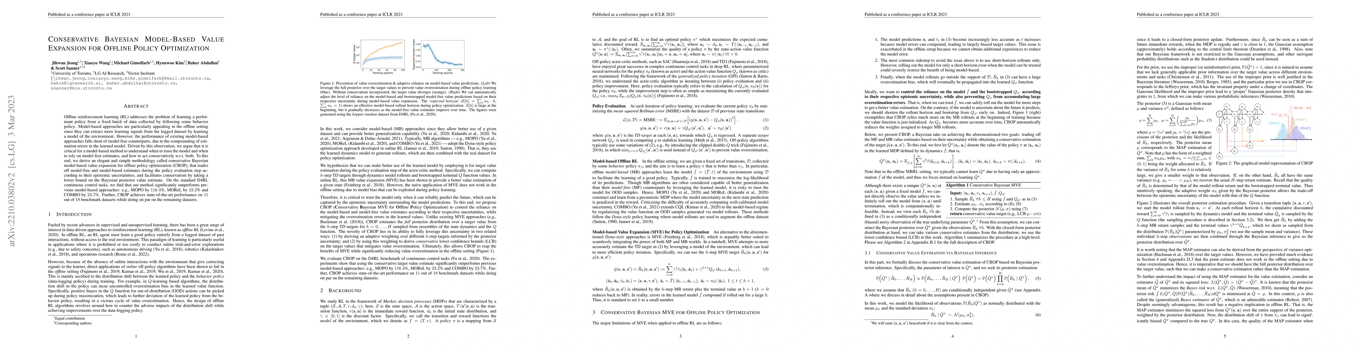 Thumbnail for Conservative Bayesian Model-Based Value Expansion for Offline Policy
  Optimization