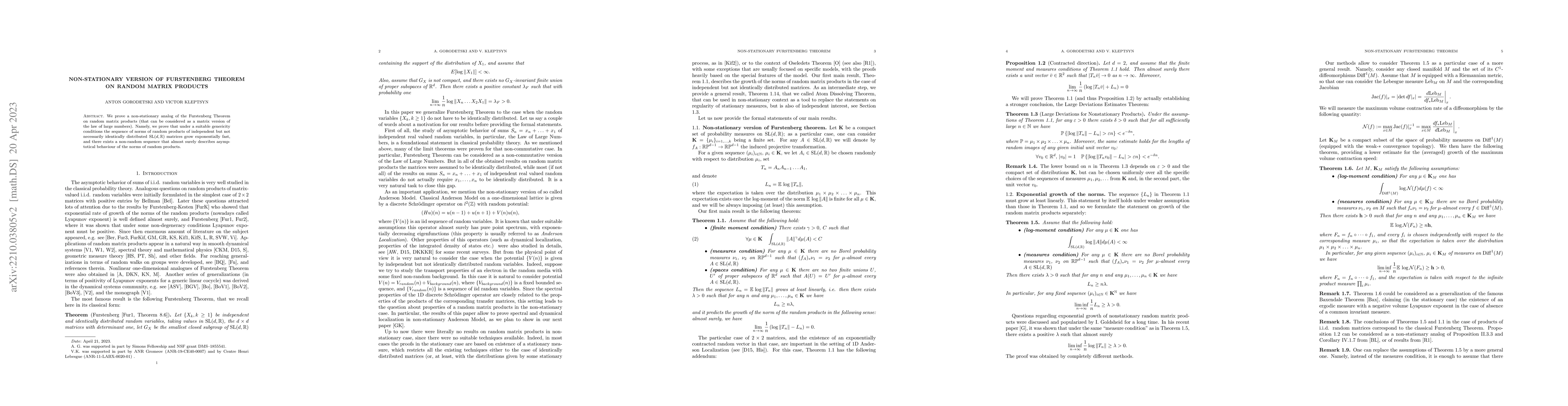 Thumbnail for Non-stationary version of Furstenberg Theorem on random matrix products