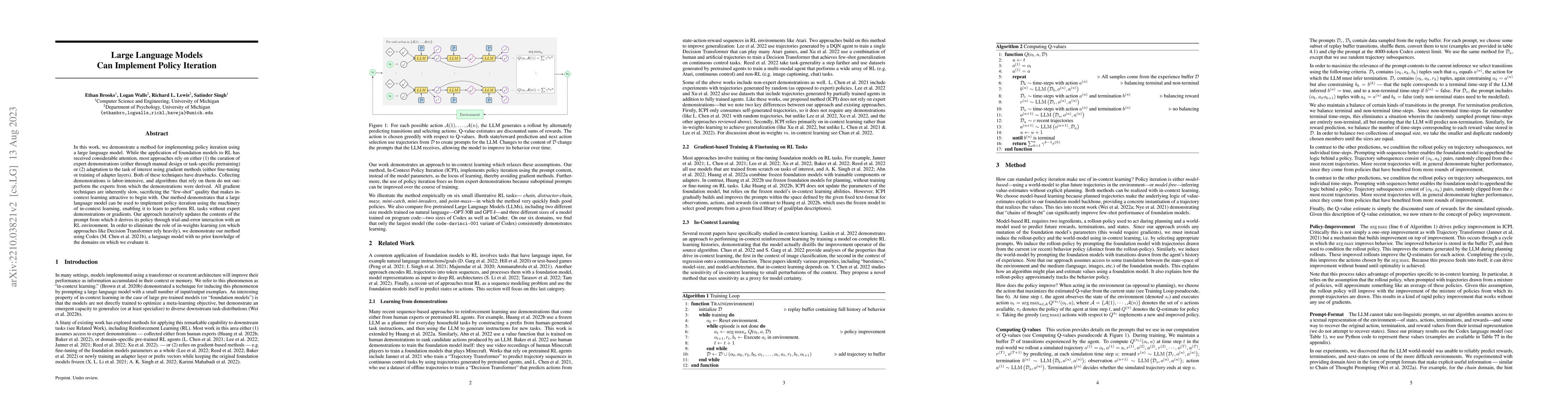 Thumbnail for Large Language Models can Implement Policy Iteration