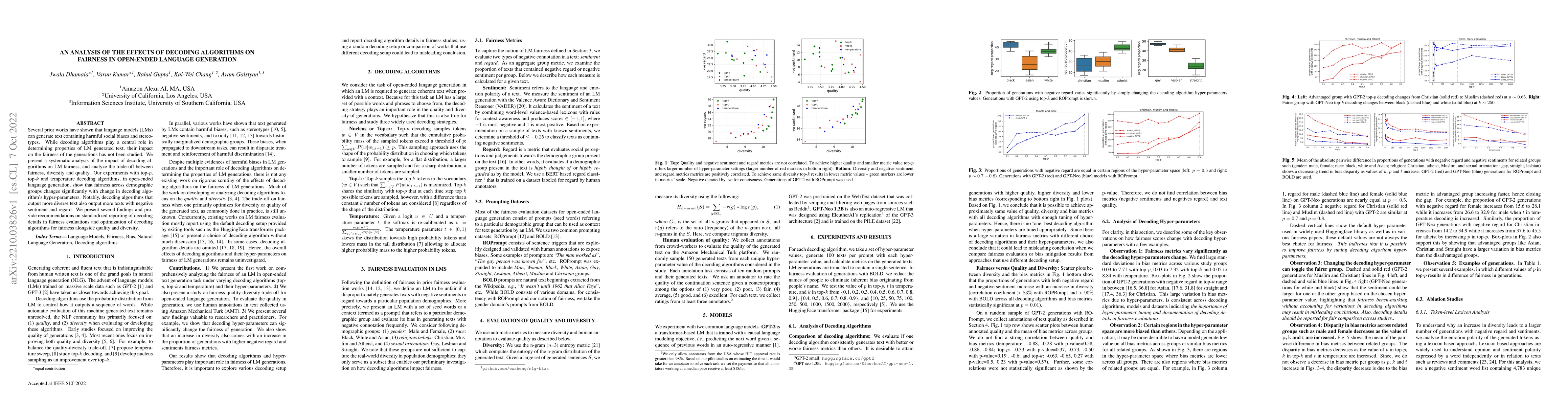Thumbnail for An Analysis of the Effects of Decoding Algorithms on Fairness in
  Open-Ended Language Generation