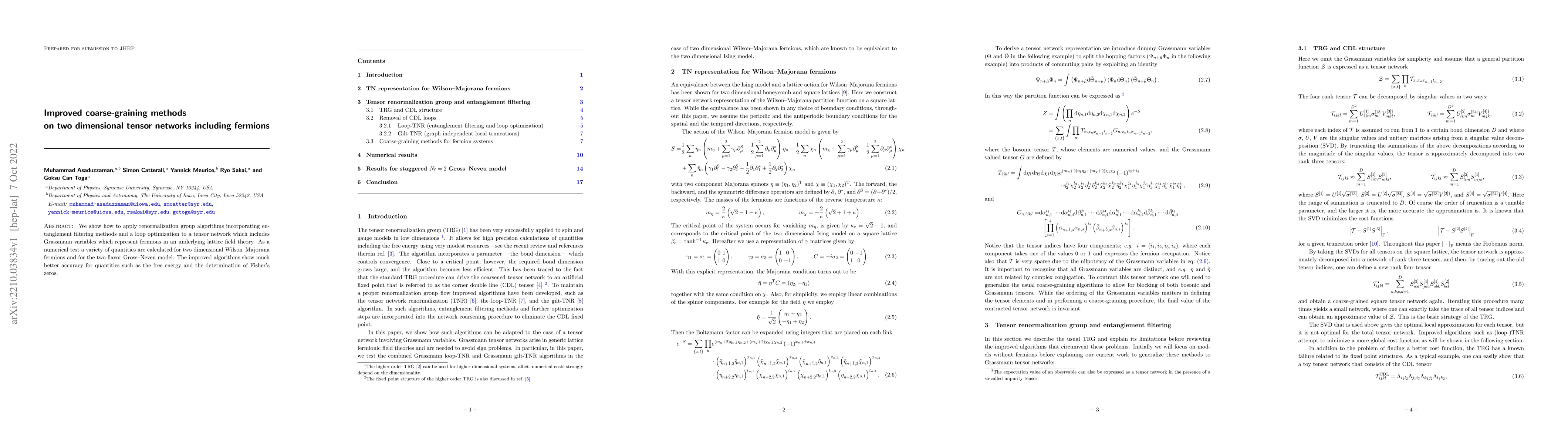 Thumbnail for Improved coarse-graining methods on two dimensional tensor networks
  including fermions