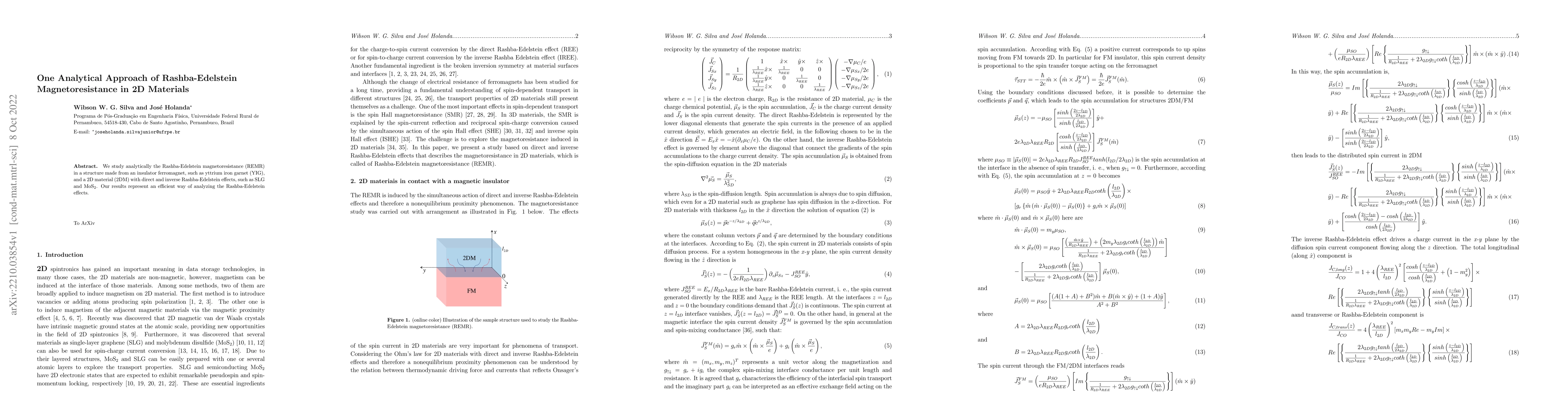 Thumbnail for One Analytical Approach of Rashba-Edelstein Magnetoresistance in 2D
  Materials