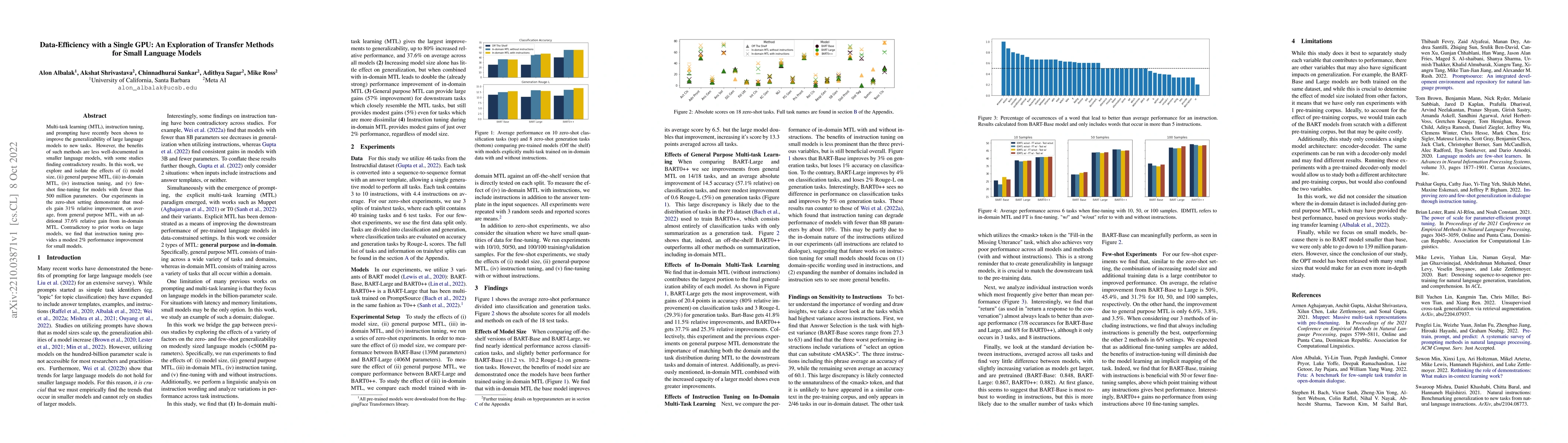 Thumbnail for Data-Efficiency with a Single GPU: An Exploration of Transfer Methods
  for Small Language Models