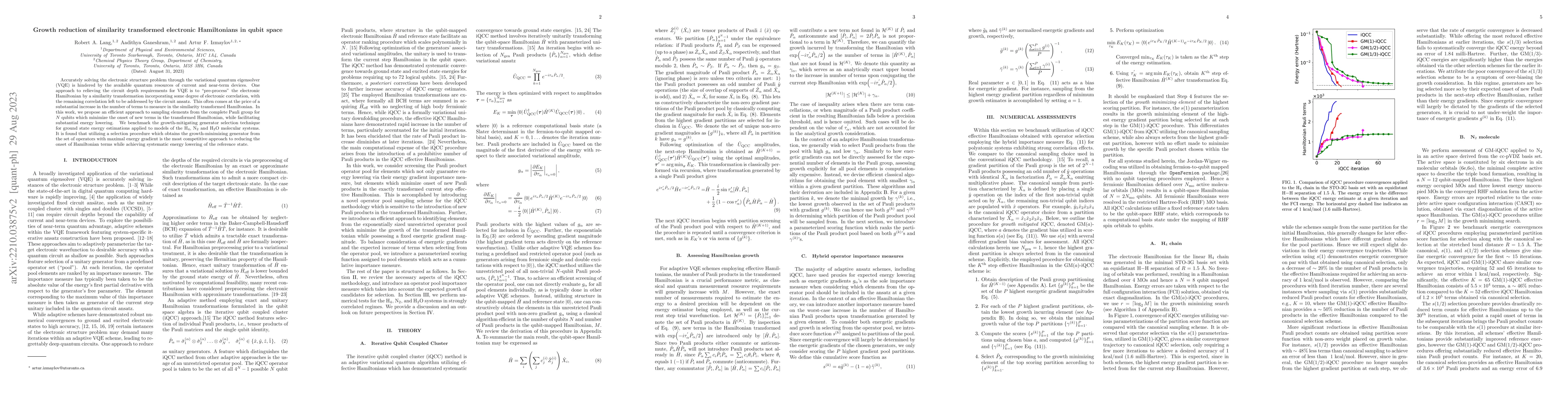 Thumbnail for Growth reduction of similarity transformed electronic Hamiltonians in
  qubit space