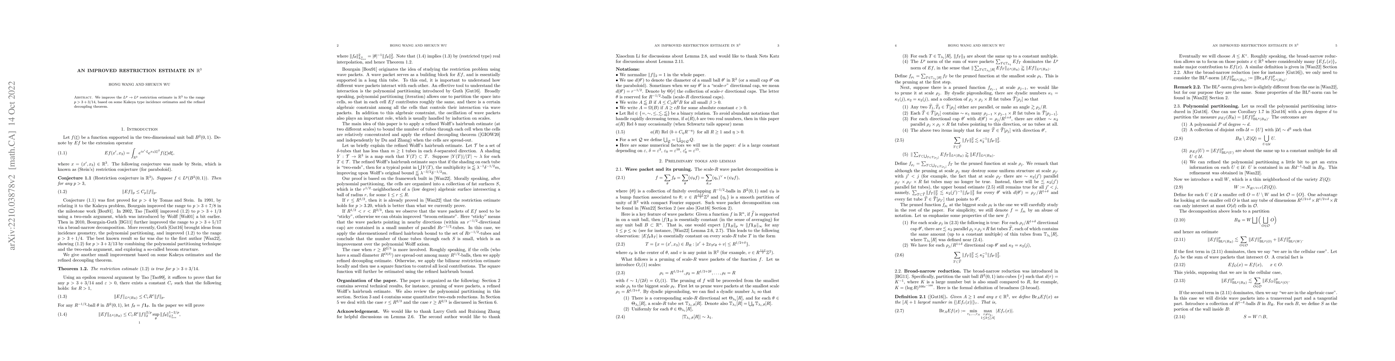 Thumbnail for An improved restriction estimate in $\mathbb{R}^3$