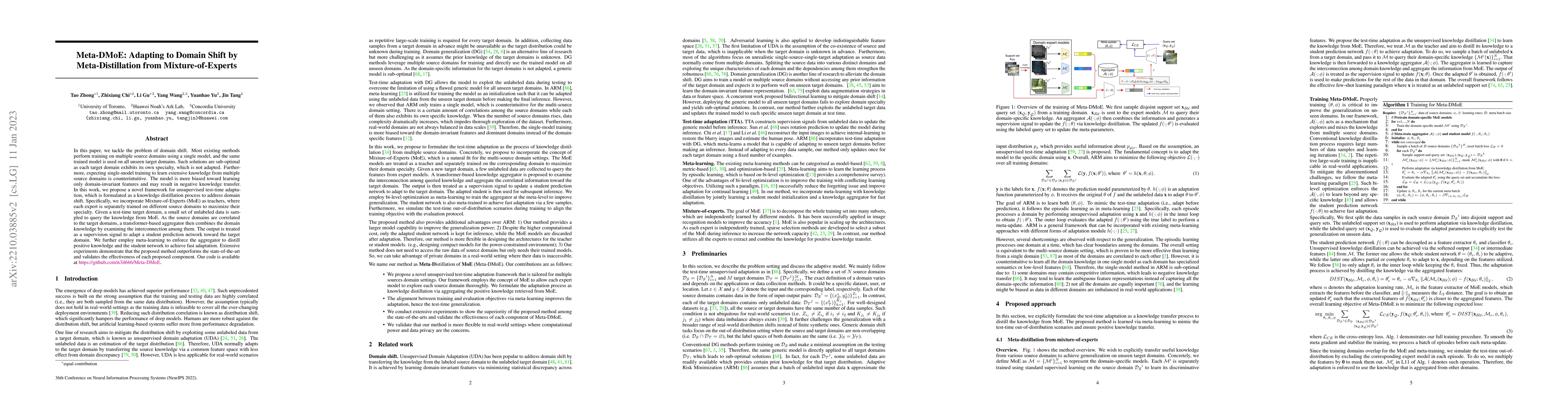 Thumbnail for Meta-DMoE: Adapting to Domain Shift by Meta-Distillation from
  Mixture-of-Experts