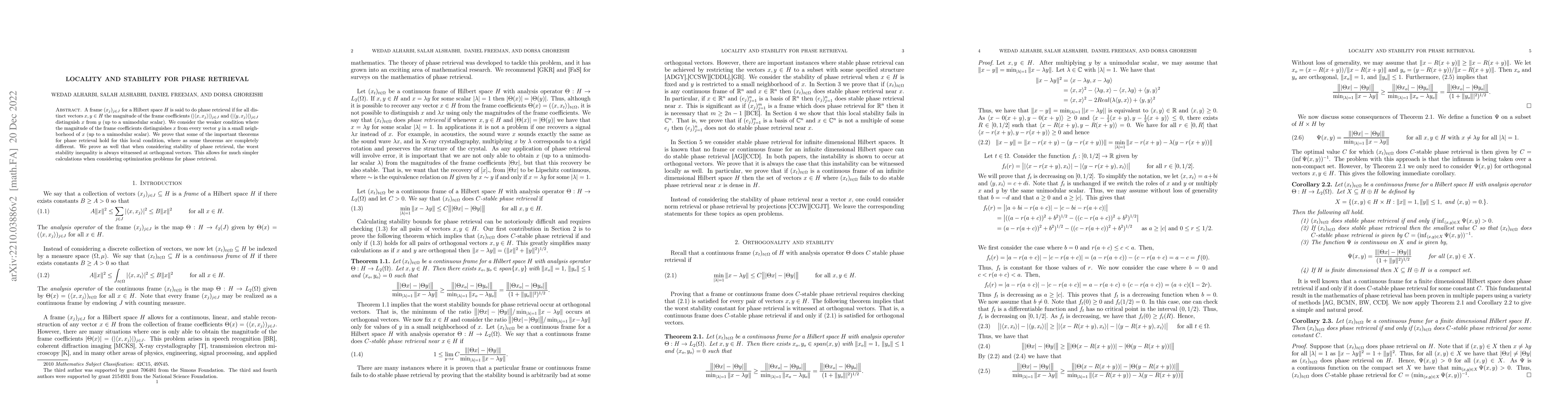 Thumbnail for Locality and stability for phase retrieval