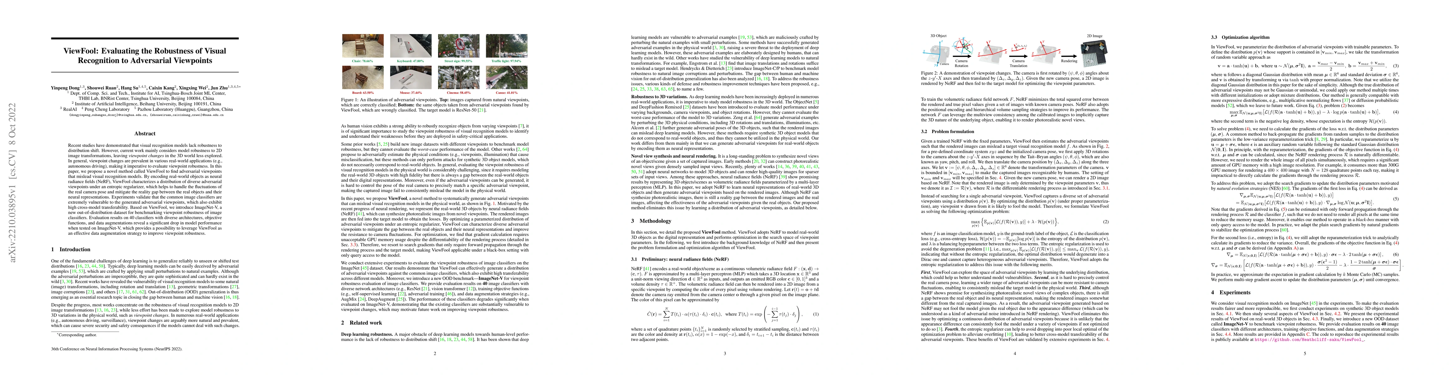 Thumbnail for ViewFool: Evaluating the Robustness of Visual Recognition to Adversarial
  Viewpoints