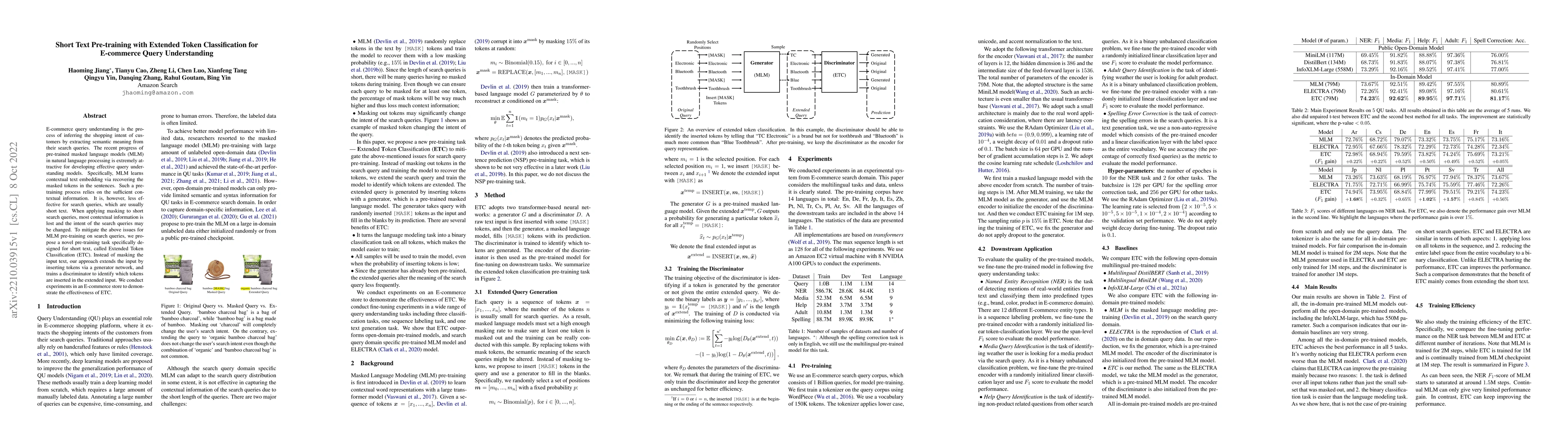 Thumbnail for Short Text Pre-training with Extended Token Classification for
  E-commerce Query Understanding