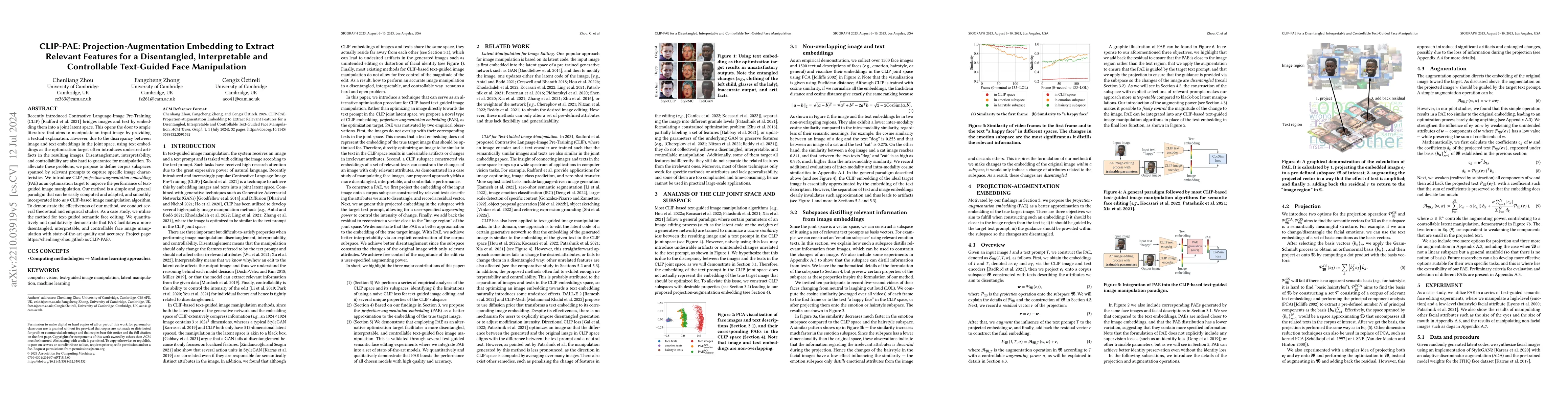 Thumbnail for CLIP-PAE: Projection-Augmentation Embedding to Extract Relevant Features
  for a Disentangled, Interpretable, and Controllable Text-Guided Face
  Manipulation