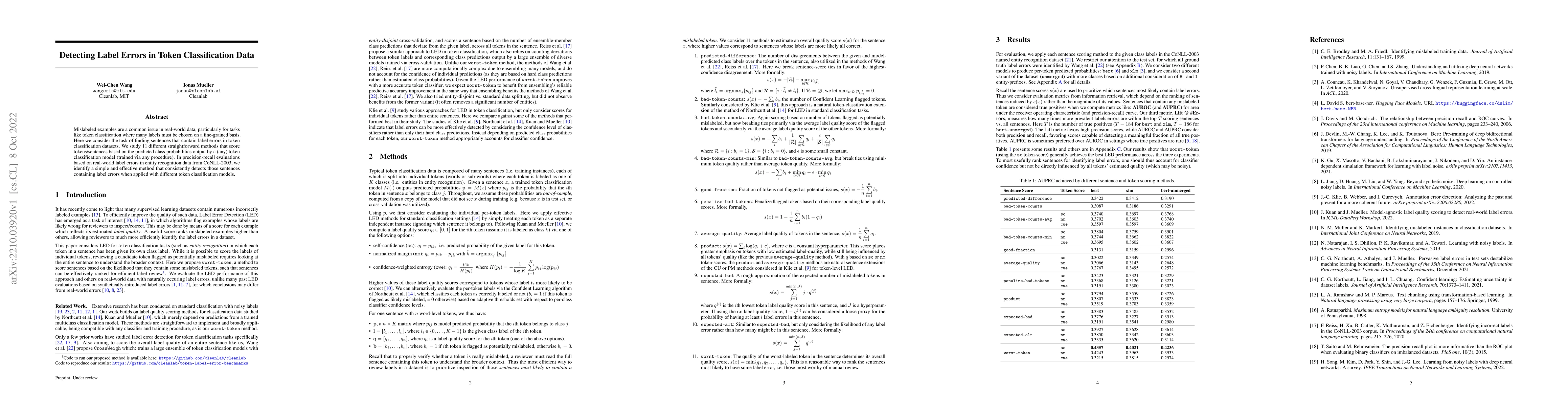 Thumbnail for Detecting Label Errors in Token Classification Data