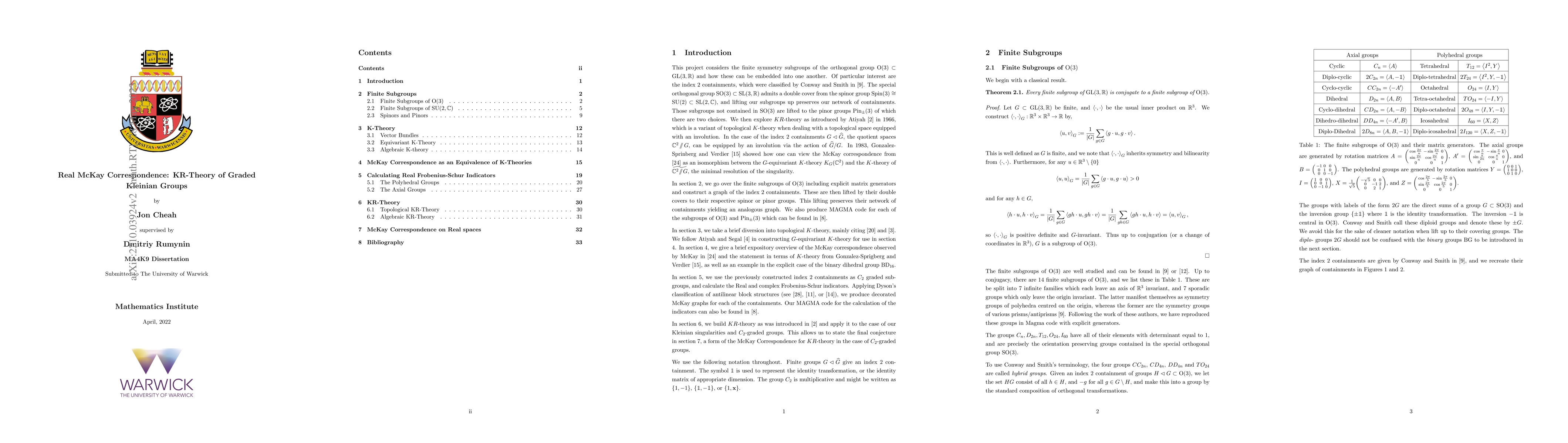Thumbnail for Real McKay Correspondence: KR-Theory of Graded Kleinian Groups