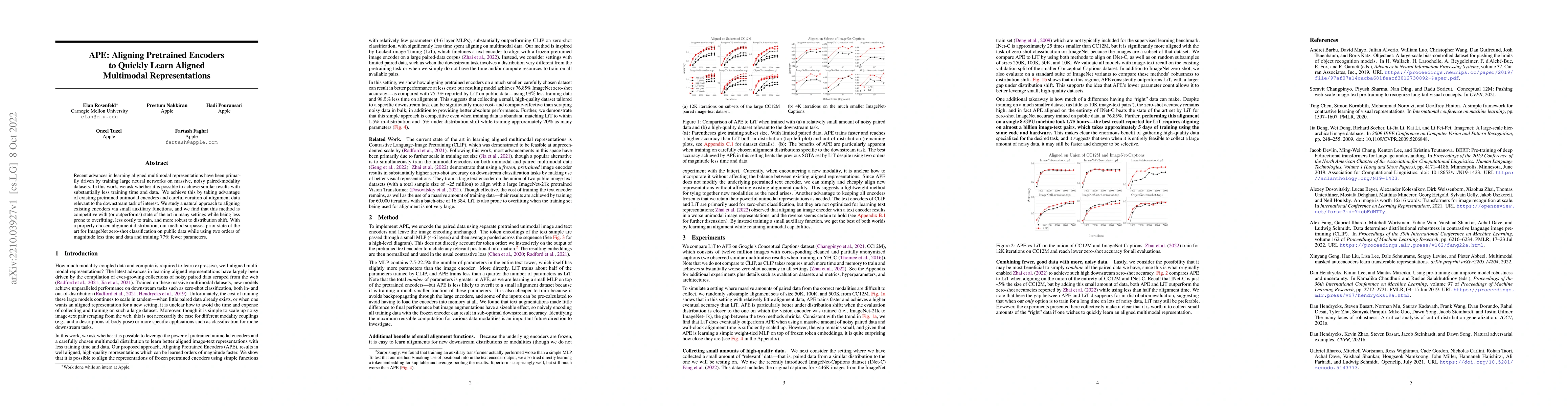 Thumbnail for APE: Aligning Pretrained Encoders to Quickly Learn Aligned Multimodal
  Representations