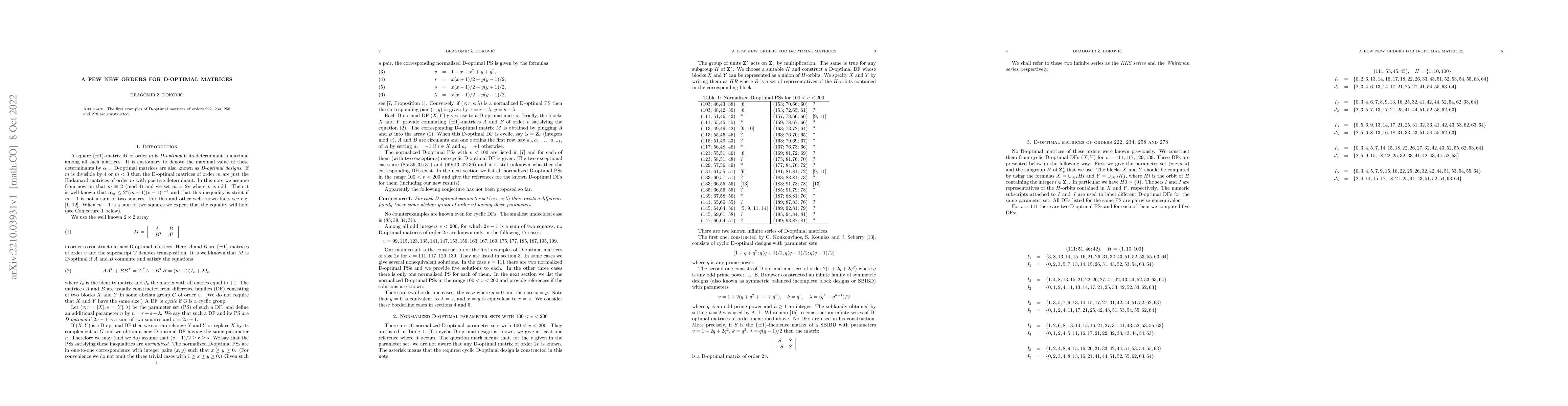 Thumbnail for A few new orders for D-optimal matrices