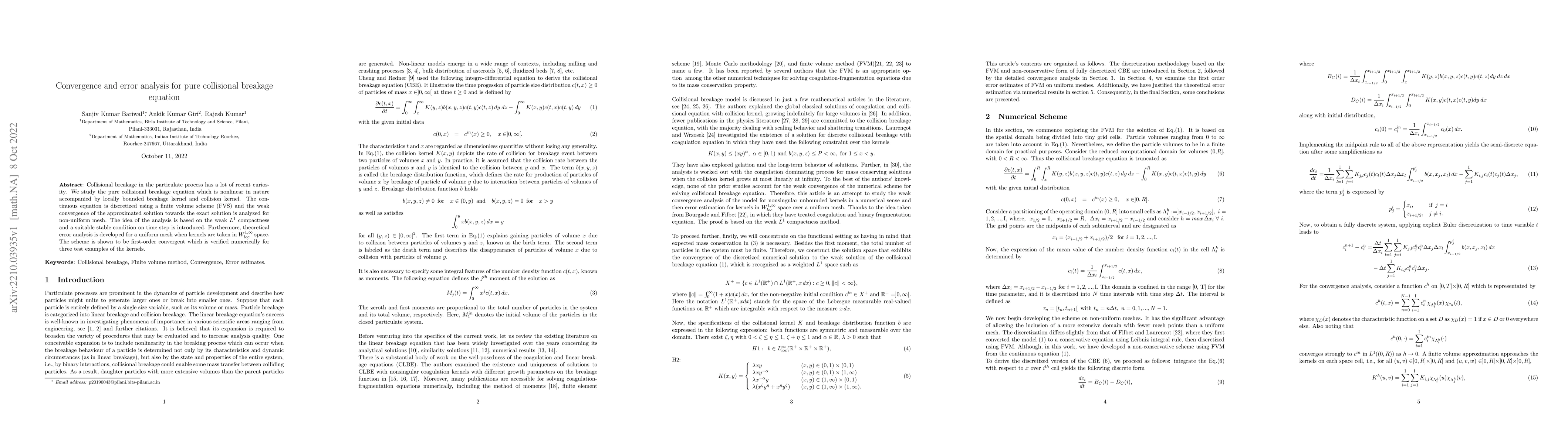 Thumbnail for Convergence and error analysis for pure collisional breakage equation
