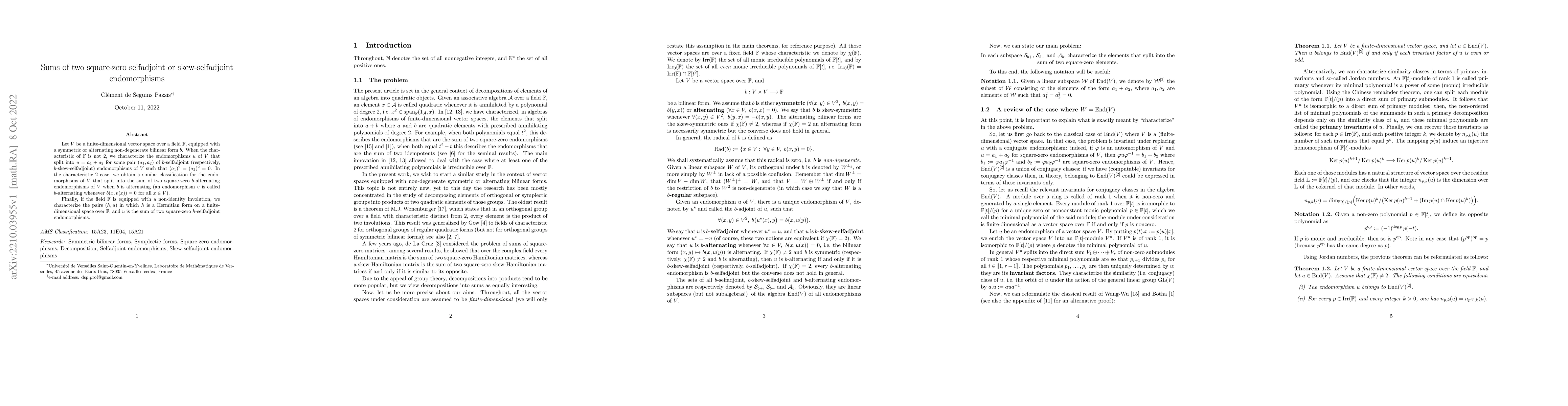 Thumbnail for Sums of two square-zero selfadjoint or skew-selfadjoint endomorphisms