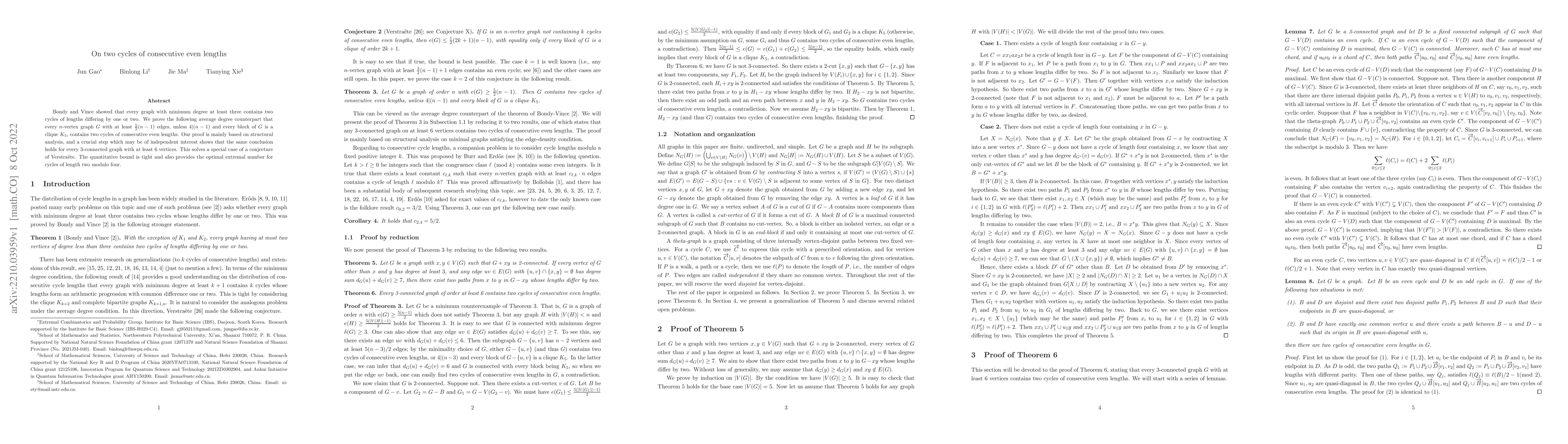 Thumbnail for On two cycles of consecutive even lengths