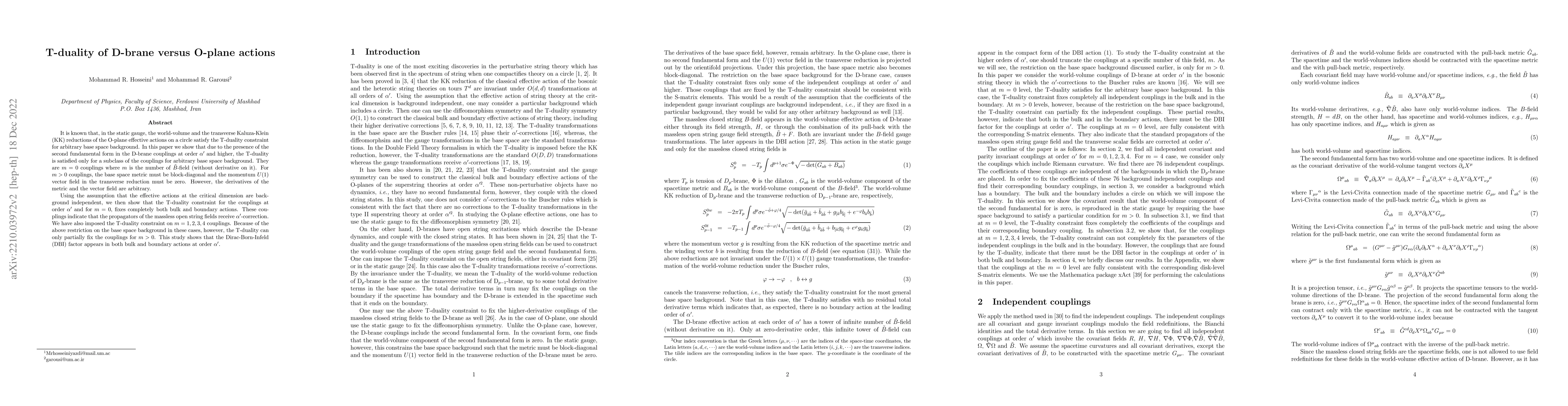 Thumbnail for T-duality of D-brane versus O-plane actions