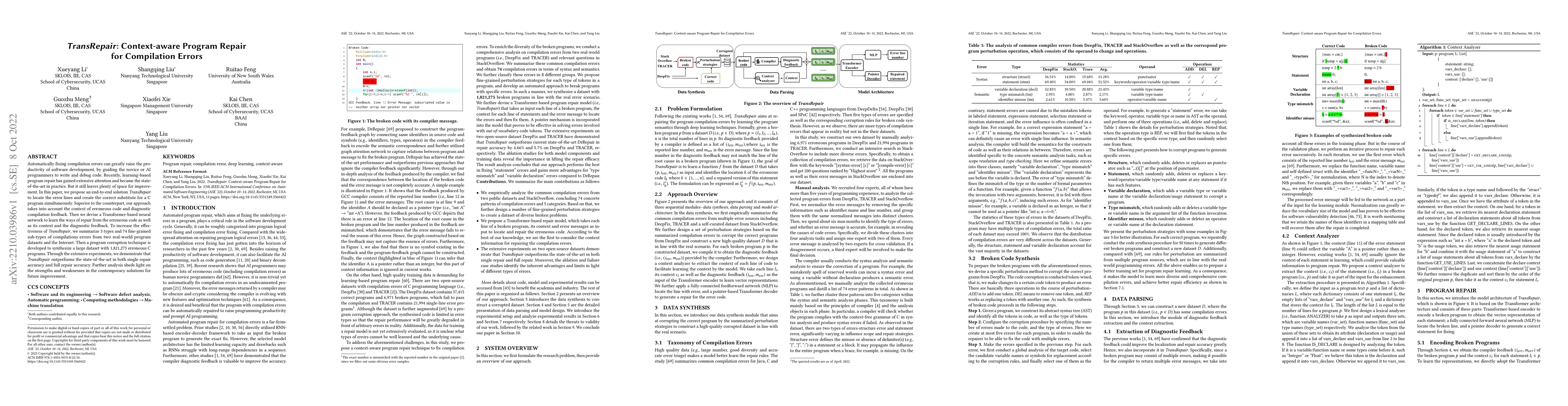 Thumbnail for TransRepair: Context-aware Program Repair for Compilation Errors