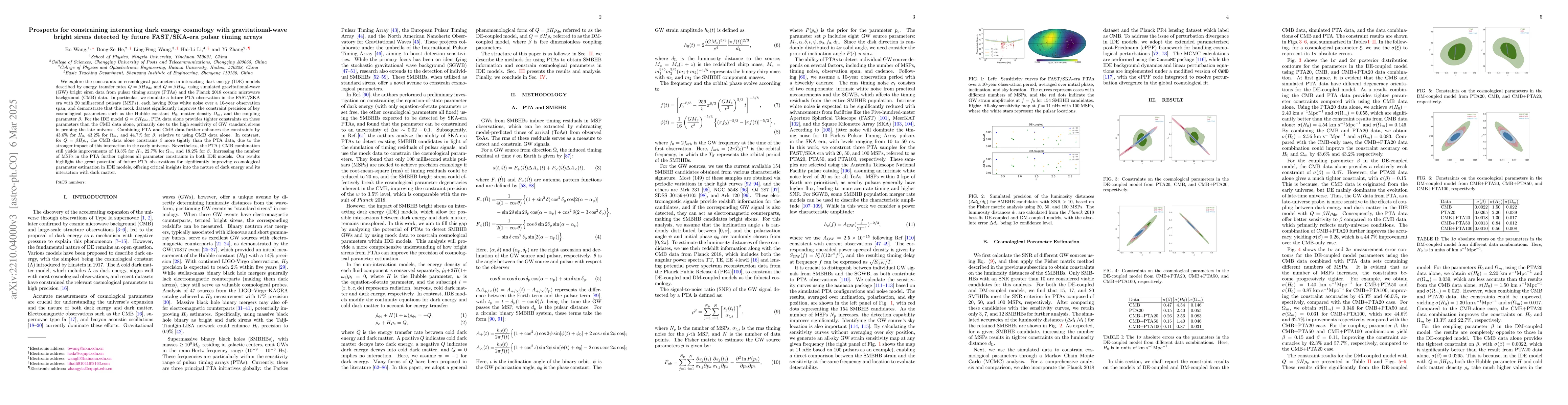 Thumbnail for Prospects for constraining interacting dark energy cosmology with
  gravitational-wave bright sirens detected by future SKA-era pulsar timing
  arrays