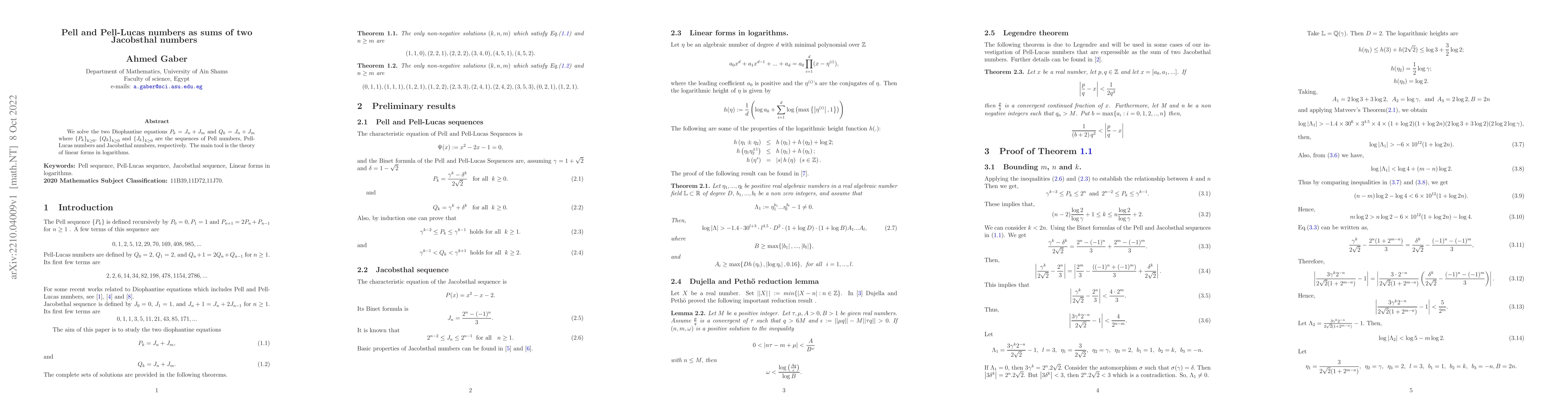Thumbnail for Pell and Pell-Lucas numbers as sums of two Jacobsthal numbers