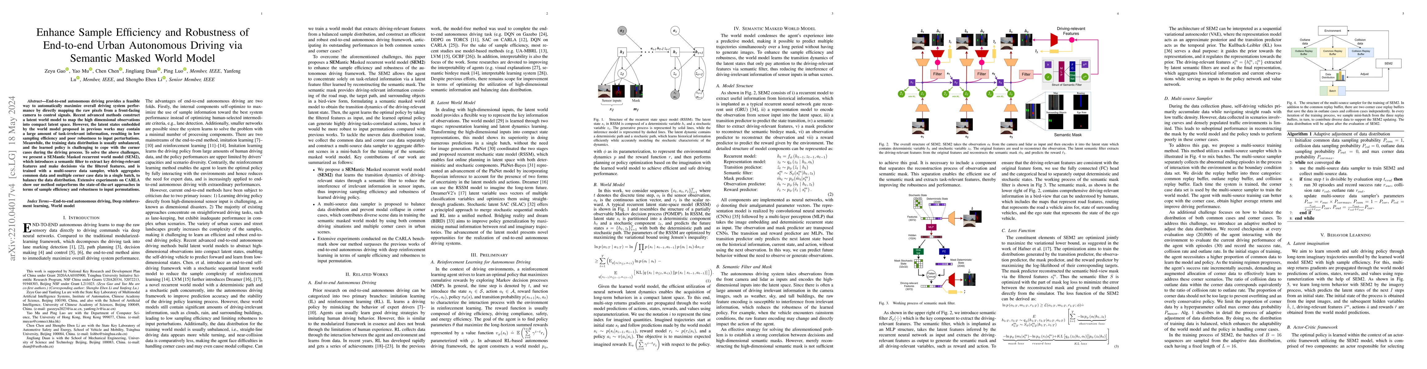 Thumbnail for Enhance Sample Efficiency and Robustness of End-to-end Urban Autonomous
  Driving via Semantic Masked World Model