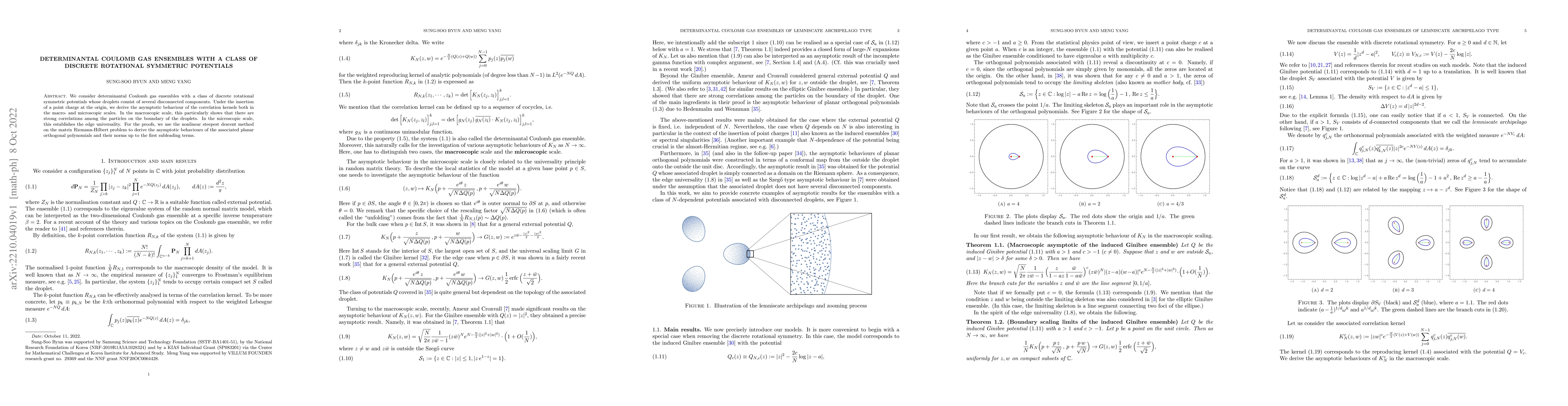 Thumbnail for Determinantal Coulomb gas ensembles with a class of discrete rotational
  symmetric potentials