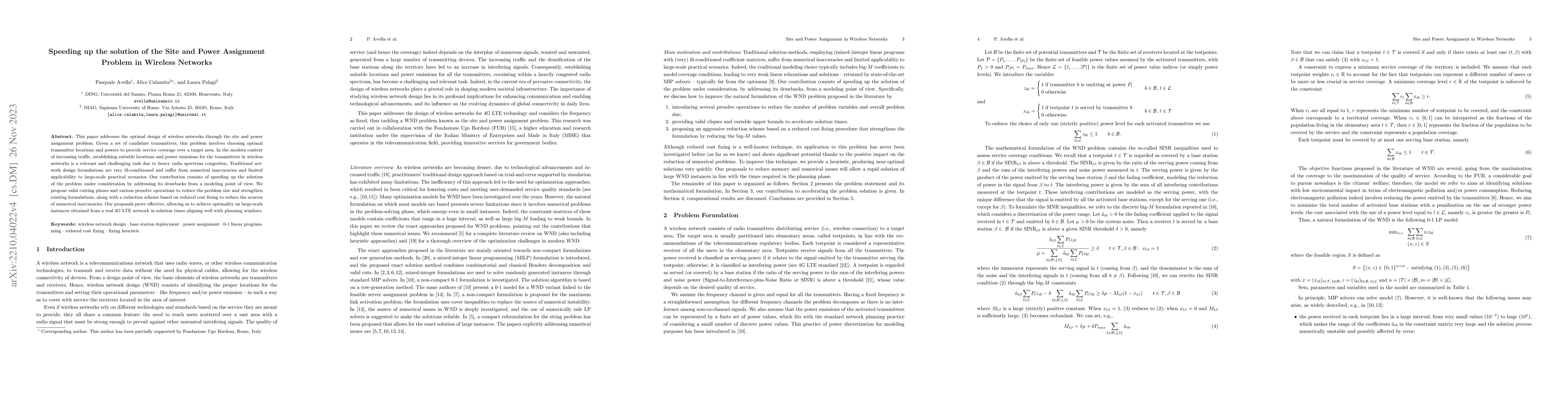 Thumbnail for Speeding up the solution of the Site and Power Assignment Problem in
  Wireless Networks