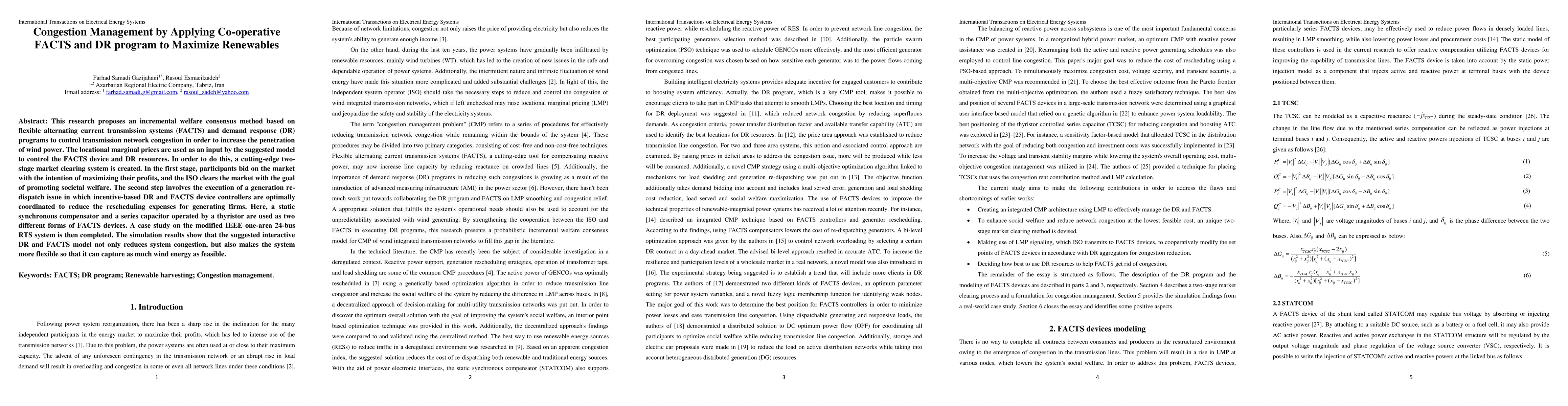 Thumbnail for Congestion Management by Applying Co-operative FACTS and DR program to
  Maximize Renewables