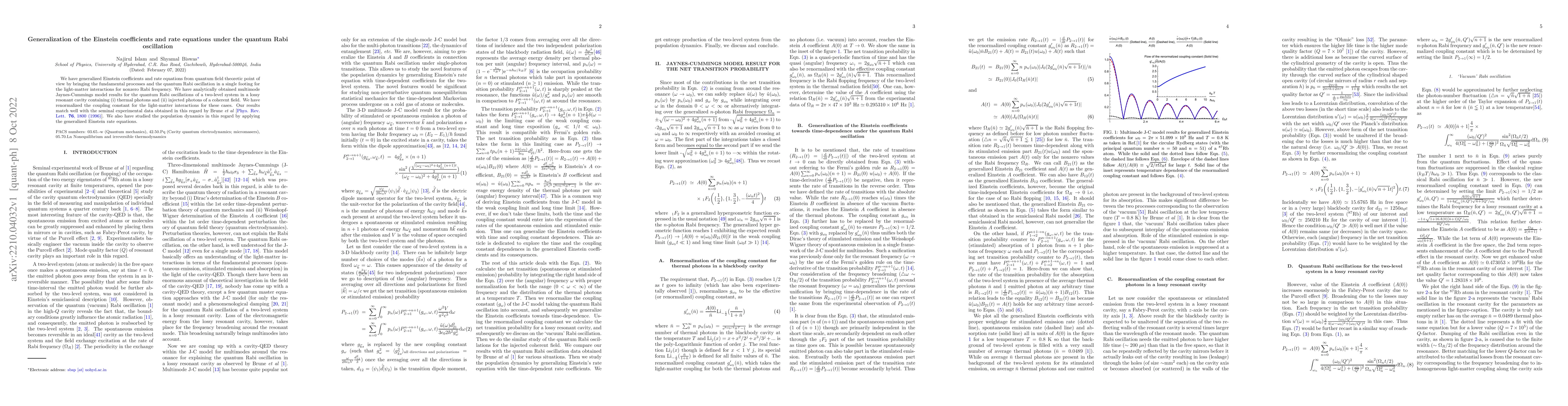 Thumbnail for Generalization of the Einstein coefficients and rate equations under the
  quantum Rabi oscillation