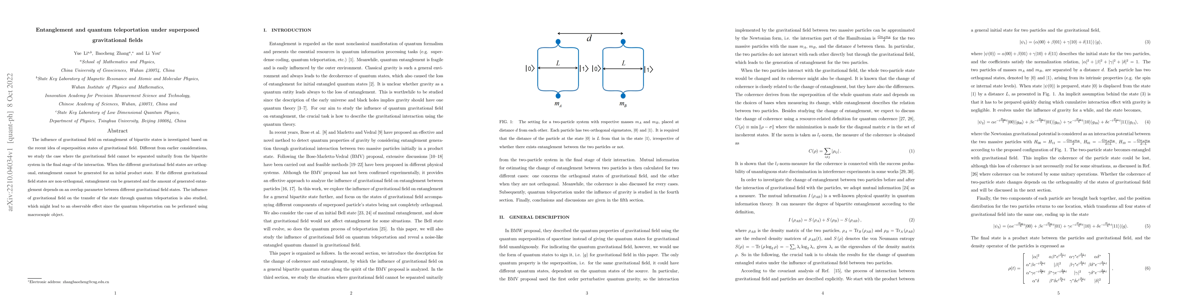 Thumbnail for Entanglement and quantum teleportation under superposed gravitational
  fields