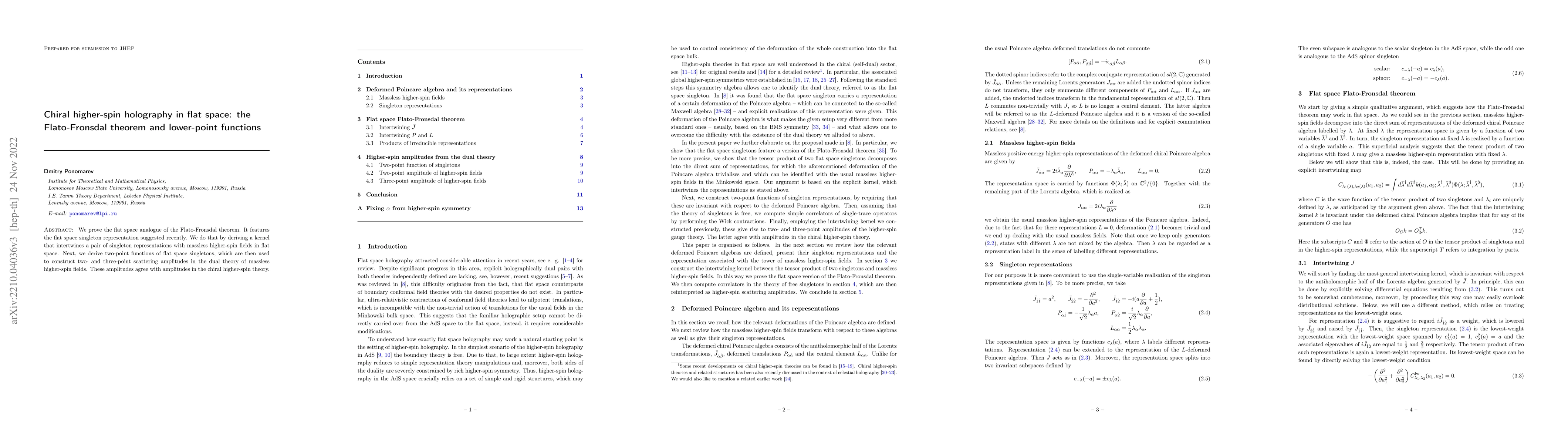Thumbnail for Chiral higher-spin holography in flat space: the Flato-Fronsdal theorem
  and lower-point functions
