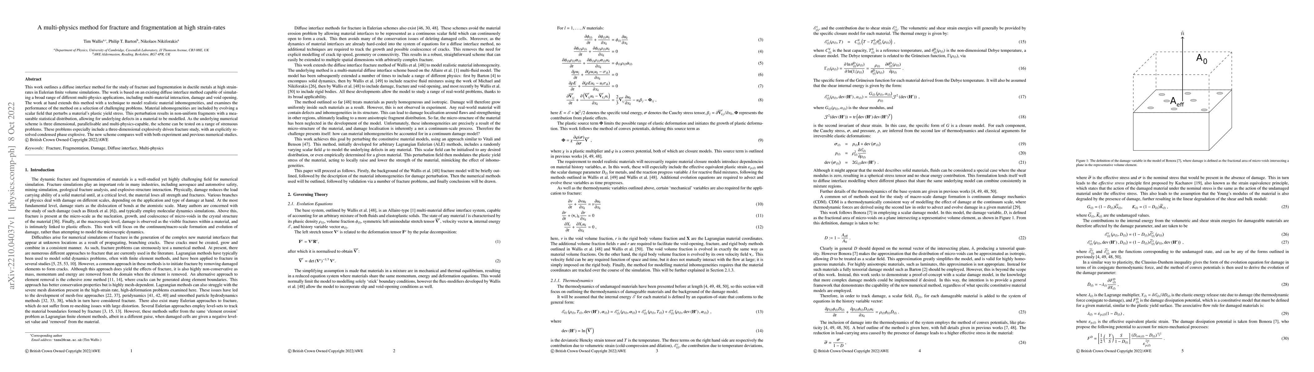 Thumbnail for A multi-physics method for fracture and fragmentation at high
  strain-rates