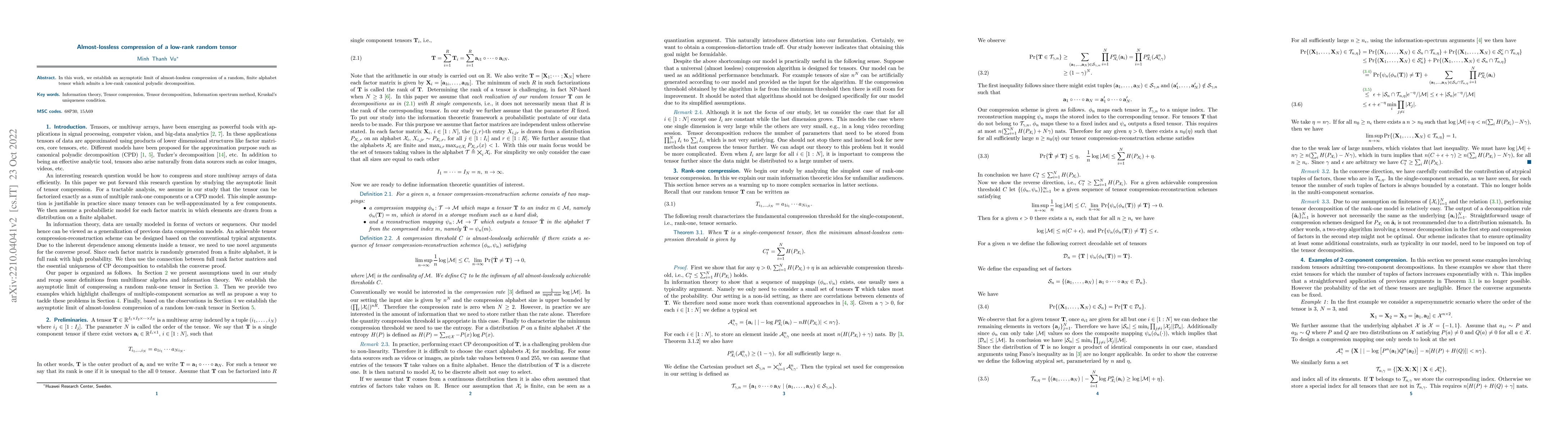 Thumbnail for Almost-lossless compression of a low-rank random tensor