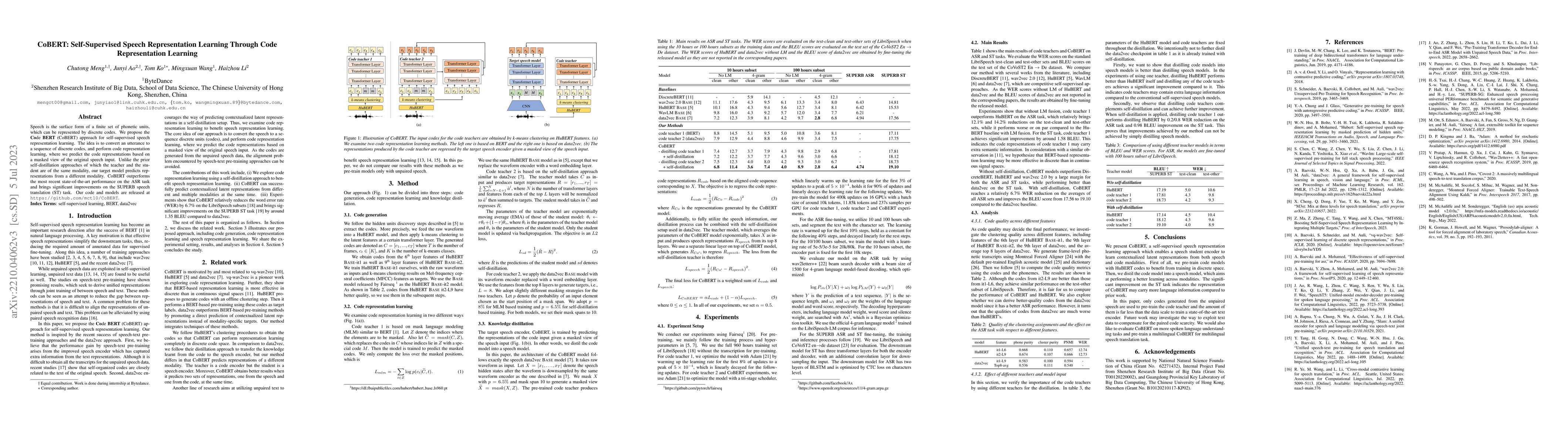 Thumbnail for CoBERT: Self-Supervised Speech Representation Learning Through Code
  Representation Learning