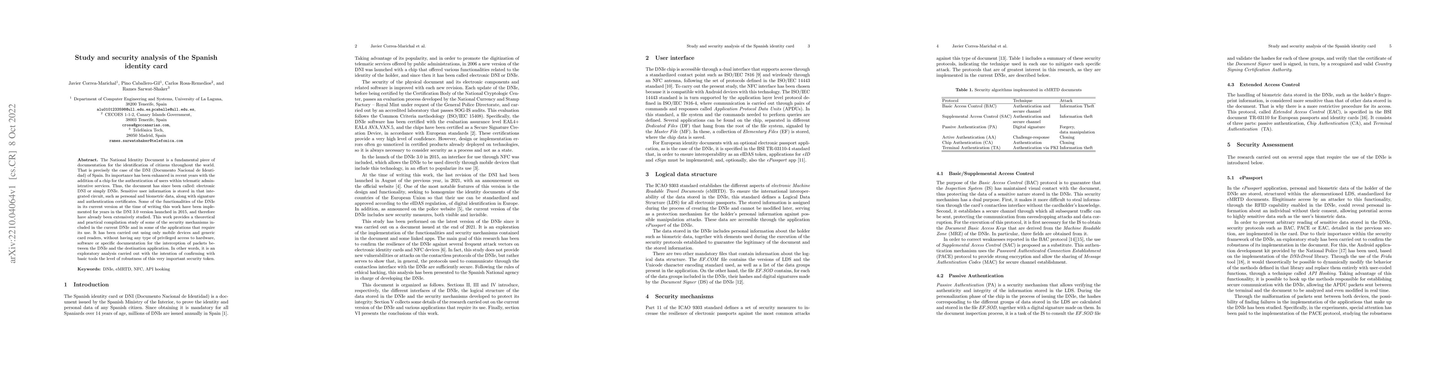 Thumbnail for Study and security analysis of the Spanish identity card